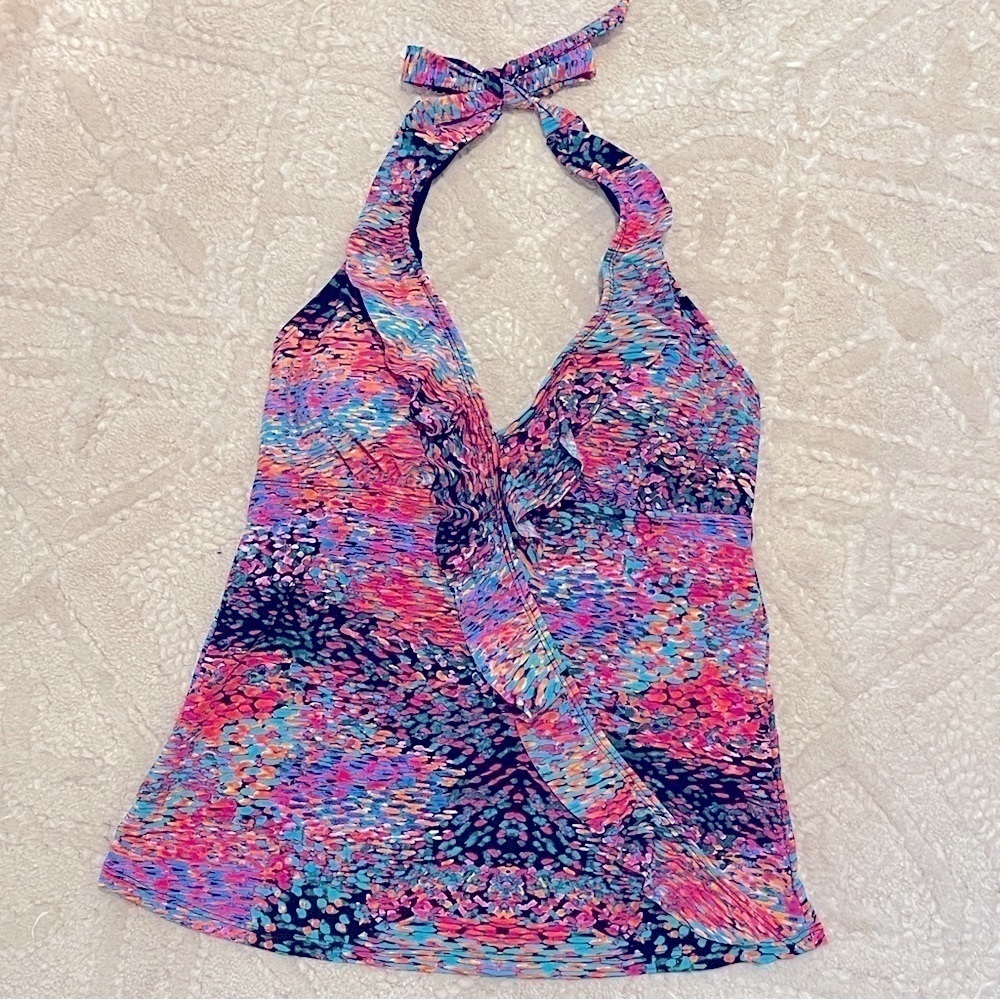 Spanx Ruffle Tankini Swim Top Small
